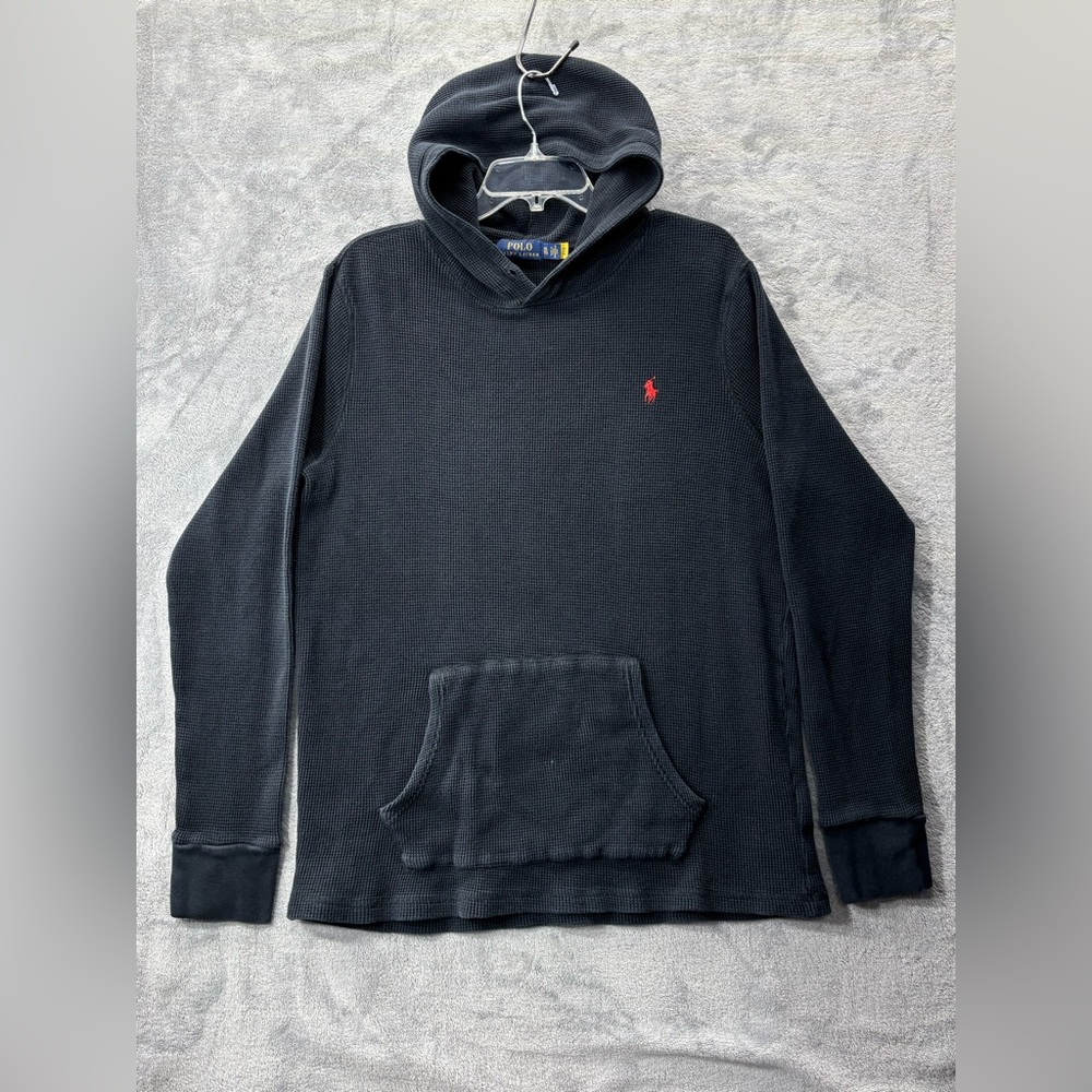 Polo Ralph Lauren Waffle Knit Hoodie Long Sleeve Pullover Adult XL Black Red 185